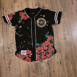 Floral Black and Red Men's Casual Button Down Shirt